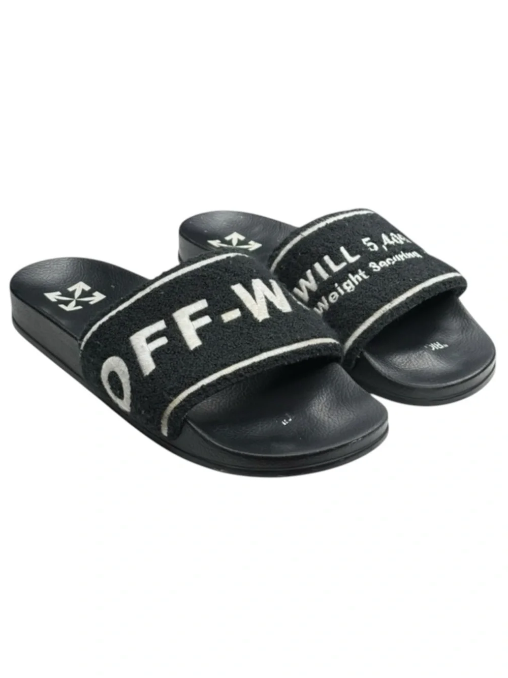 Off-White ➜ Logo Embroidered Terry Slides ➜ Black ➜ 44  10.5D 11D Virgil Abloh